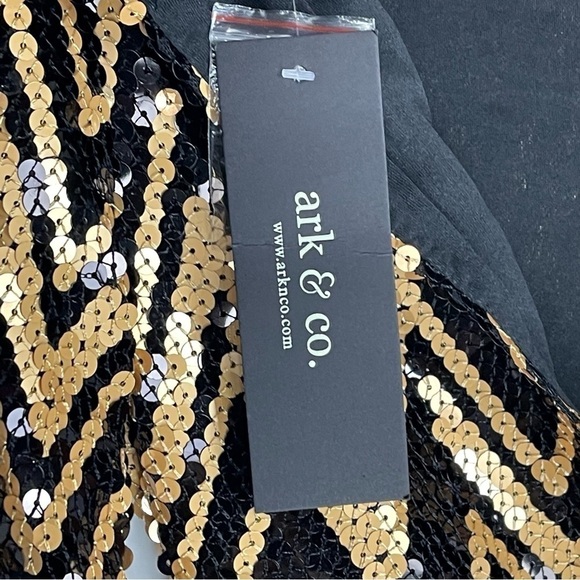 ARK & CO. SEQUIN EMBELLISHED CHEVRON STRIPE 3/4 SLEEVE FITTED SHEATH DRESS - Picture 15 of 16